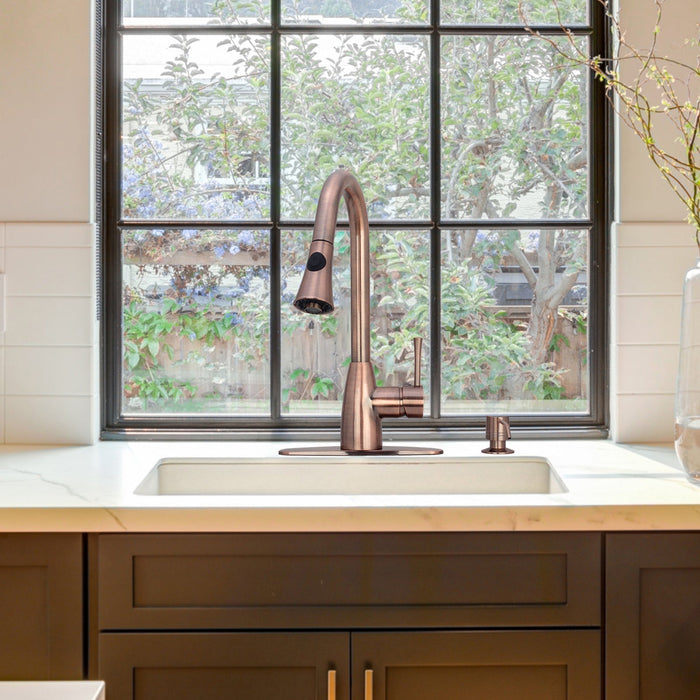 Copper Pull Out Kitchen Faucet, Single Level Solid Brass Kitchen Sink Faucets with Pull Down Sprayer - AK96455-D-AC