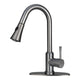 Gun Black Pull Out Kitchen Faucet with Deck Plate, Single Level Solid Brass Kitchen Sink Faucets with Pull Down Sprayer — AK96466-C