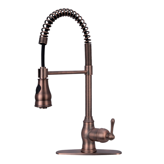 Oil Rubbed Bronze Pre-Rinse Spring Kitchen Faucet, Single Level Solid Brass Kitchen Sink Faucets with Pull Down Sprayer - AK96518-ORB