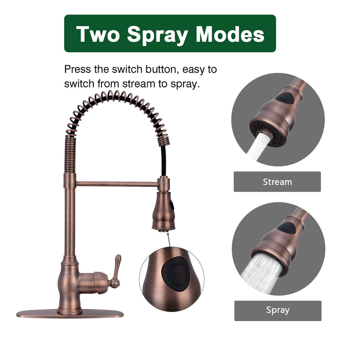 Antique Bronze Pre-Rinse Spring Kitchen Faucet, Single Level Solid Brass Kitchen Sink Faucets with Pull Down Sprayer - AK96518-AB