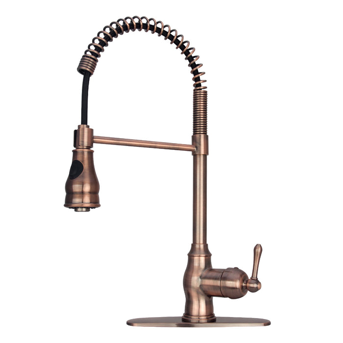 Copper Pre-Rinse Spring Kitchen Faucet, Single Level Solid Brass Kitchen Sink Faucets with Pull Down Sprayer — AK96518-AC