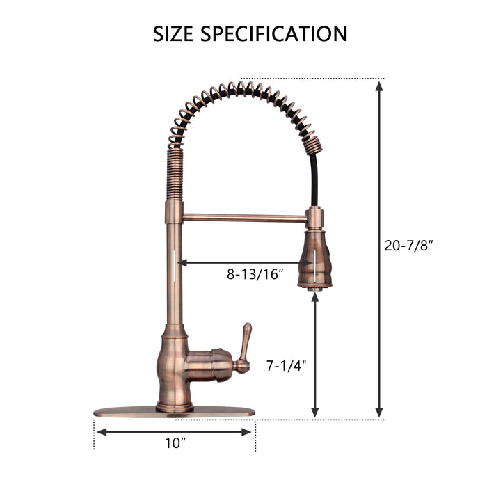 Copper Pre-Rinse Spring Kitchen Faucet, Single Level Solid Brass Kitchen Sink Faucets with Pull Down Sprayer — AK96518-AC