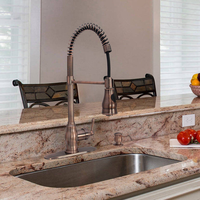 Copper Pre-Rinse Spring Kitchen Faucet, Single Level Solid Brass Kitchen Sink Faucets with Pull Down Sprayer — AK96518-AC