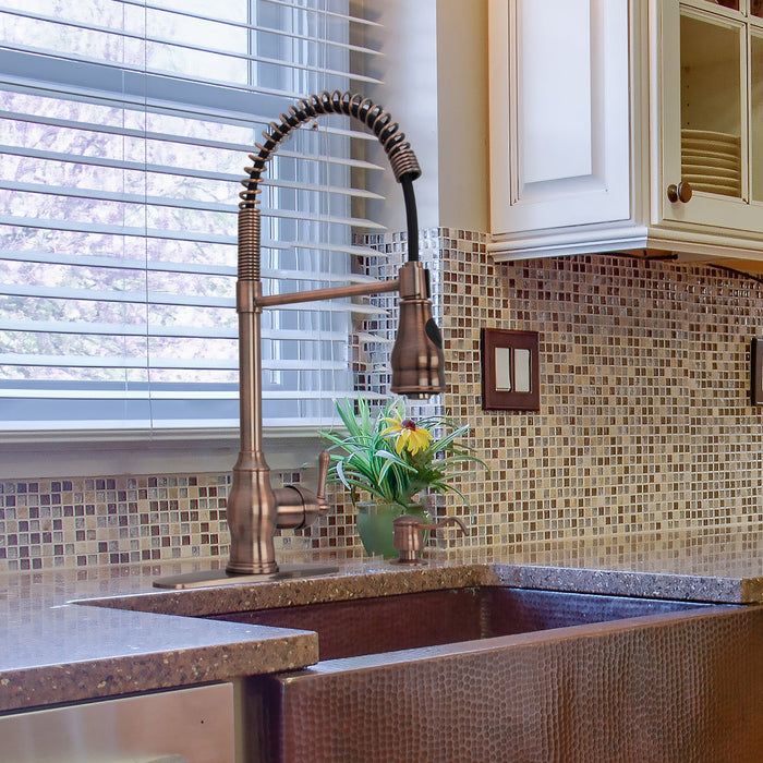 Copper Pre-Rinse Spring Kitchen Faucet, Single Level Solid Brass Kitchen Sink Faucets with Pull Down Sprayer — AK96518-AC