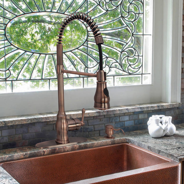 Copper Pre-Rinse Spring Kitchen Faucet, Single Level Solid Brass Kitchen Sink Faucets with Pull Down Sprayer — AK96518-AC