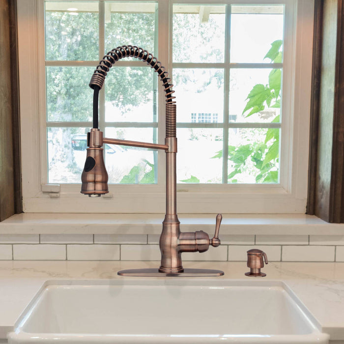 Copper Pre-Rinse Spring Kitchen Faucet, Single Level Solid Brass Kitchen Sink Faucets with Pull Down Sprayer — AK96518-AC