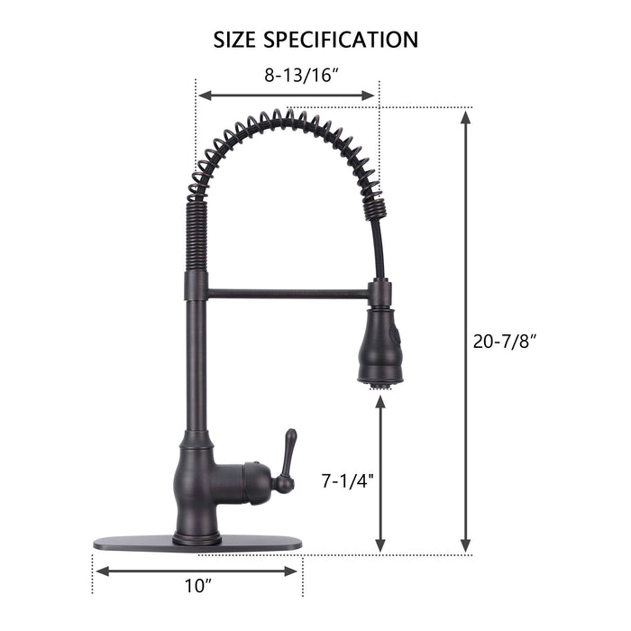Oil Rubbed Bronze Pre-Rinse Spring Kitchen Faucet, Single Level Solid Brass Kitchen Sink Faucets with Pull Down Sprayer - AK96518-ORB