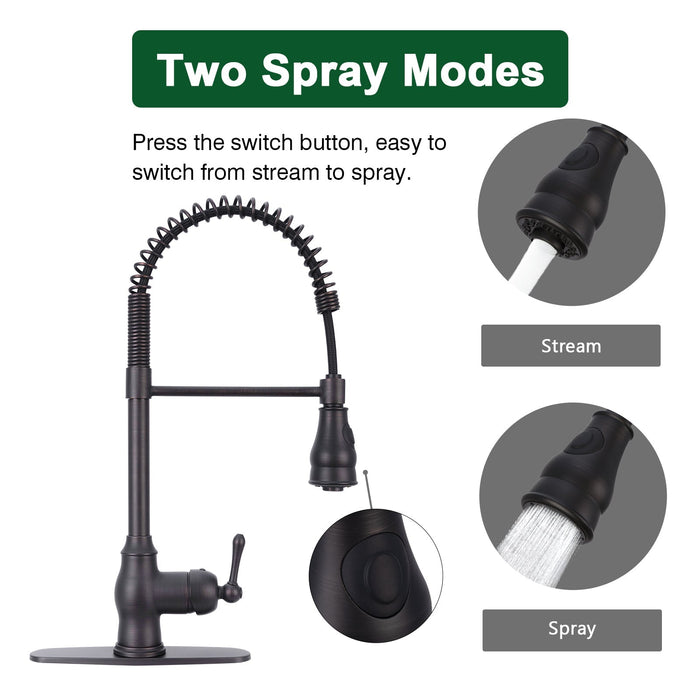 Oil Rubbed Bronze Pre-Rinse Spring Kitchen Faucet, Single Level Solid Brass Kitchen Sink Faucets with Pull Down Sprayer - AK96518-ORB