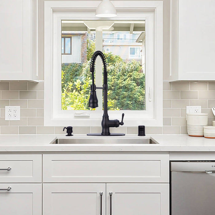 Oil Rubbed Bronze Pre-Rinse Spring Kitchen Faucet, Single Level Solid Brass Kitchen Sink Faucets with Pull Down Sprayer - AK96518-ORB