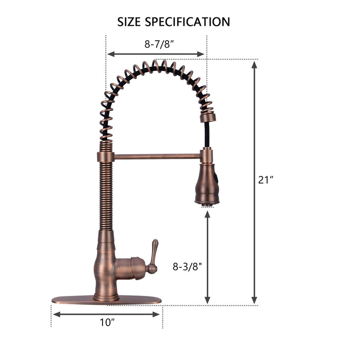 Antique Bronze Pre-Rinse Spring Kitchen Faucet, Single Level Solid Brass Kitchen Sink Faucets with Pull Down Sprayer - AK96518A-AB