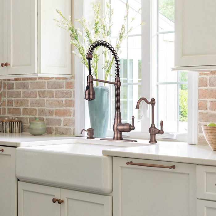 Antique Bronze Pre-Rinse Spring Kitchen Faucet, Single Level Solid Brass Kitchen Sink Faucets with Pull Down Sprayer - AK96518A-AB
