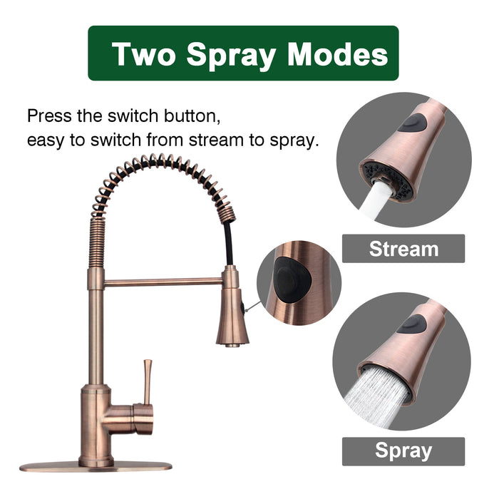 One-Handle Pre-Rinse Spring Copper Kitchen Faucet - AK96566-D-AC