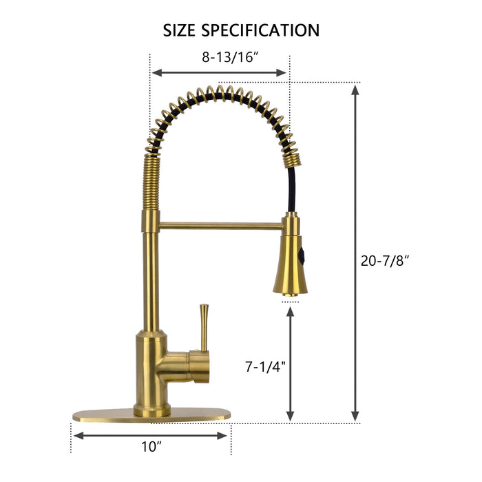One-Handle Pre-Rinse Spring Brushed Gold Kitchen Faucet - AK96566-BTG