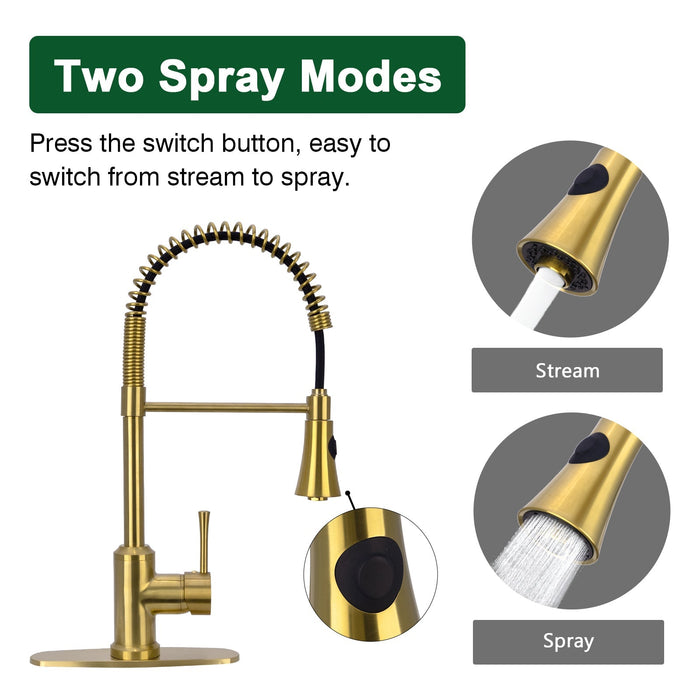 One-Handle Pre-Rinse Spring Brushed Gold Kitchen Faucet - AK96566-BTG