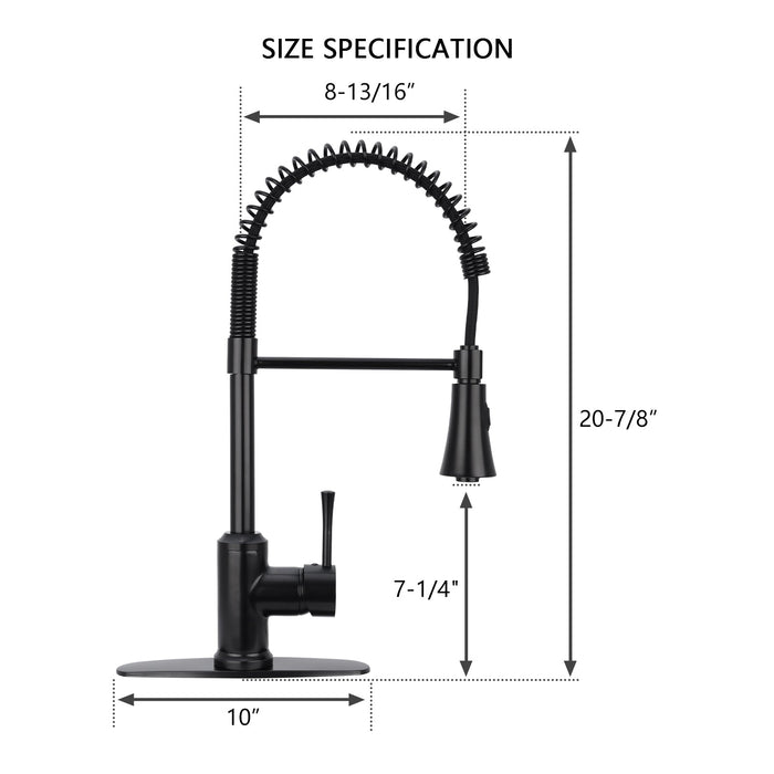 One-Handle Pre-Rinse Spring Matte Black Kitchen Faucet - AK96566-MB