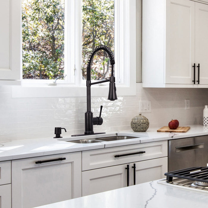 One-Handle Pre-Rinse Spring Matte Black Kitchen Faucet - AK96566-MB