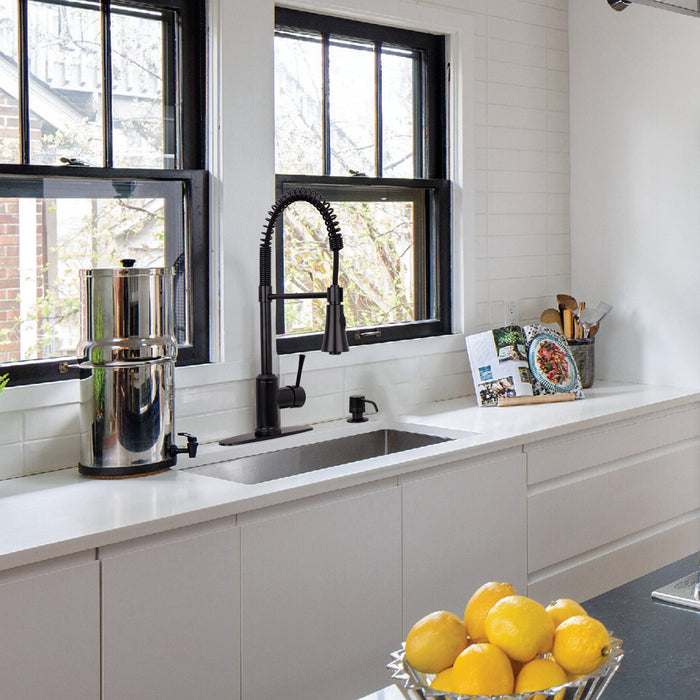 One-Handle Pre-Rinse Spring Matte Black Kitchen Faucet - AK96566-MB