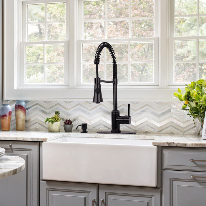 One-Handle Pre-Rinse Spring Matte Black Kitchen Faucet - AK96566-MB