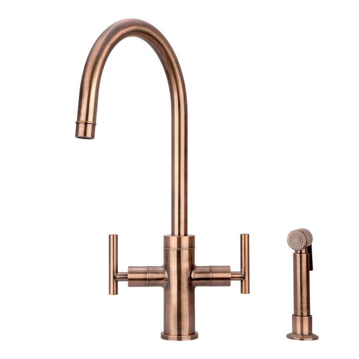 Two-Handle Copper Widespread Kitchen Faucet with Side Sprayer-AK96766C