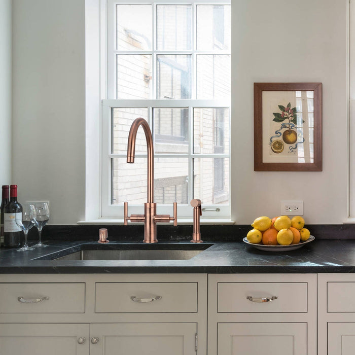 Two-Handle Antique Copper Widespread Kitchen Faucet with Side Sprayer-AK96766-AC