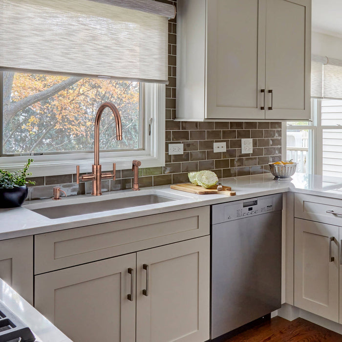 Two-Handle Antique Copper Widespread Kitchen Faucet with Side Sprayer-AK96766-AC