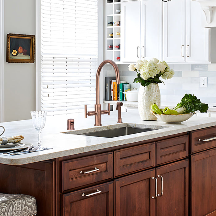 Two-Handle Antique Copper Widespread Kitchen Faucet with Side Sprayer-AK96766-AC