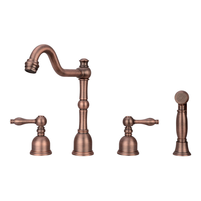 Two-Handles Copper Widespread Kitchen Faucet with Side Sprayer — AK96818-C-48