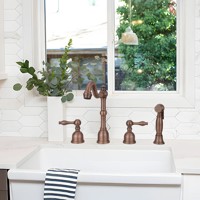 Two-Handles Antique Bronze Widespread Kitchen Faucet with Side Sprayer - AK96818-AB