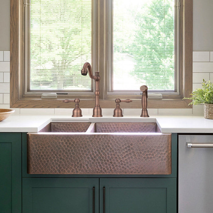 Two-Handles Antique Bronze Widespread Kitchen Faucet with Side Sprayer - AK96818-AB