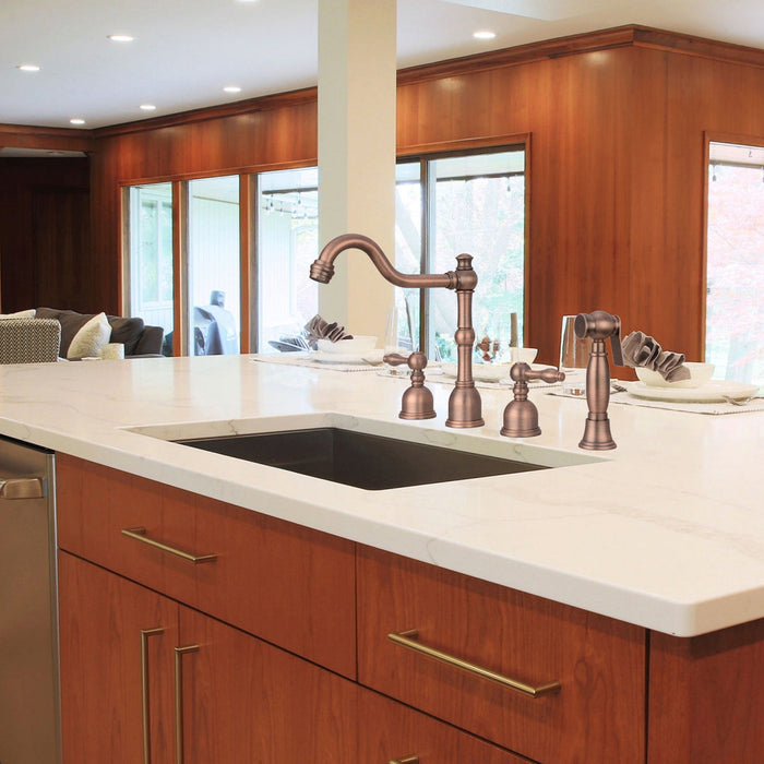 Two-Handles Antique Bronze Widespread Kitchen Faucet with Side Sprayer - AK96818-AB