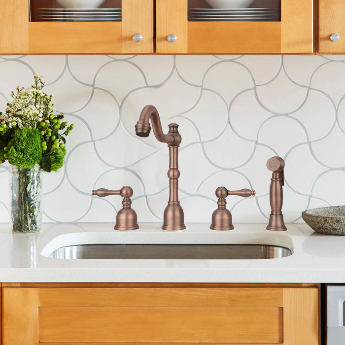 Two-Handles Antique Bronze Widespread Kitchen Faucet with Side Sprayer - AK96818-AB