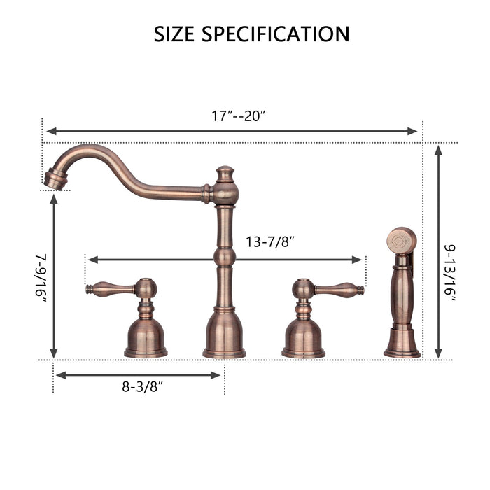 Two-Handles Copper Widespread Kitchen Faucet with Side Sprayer - AK96818-AC