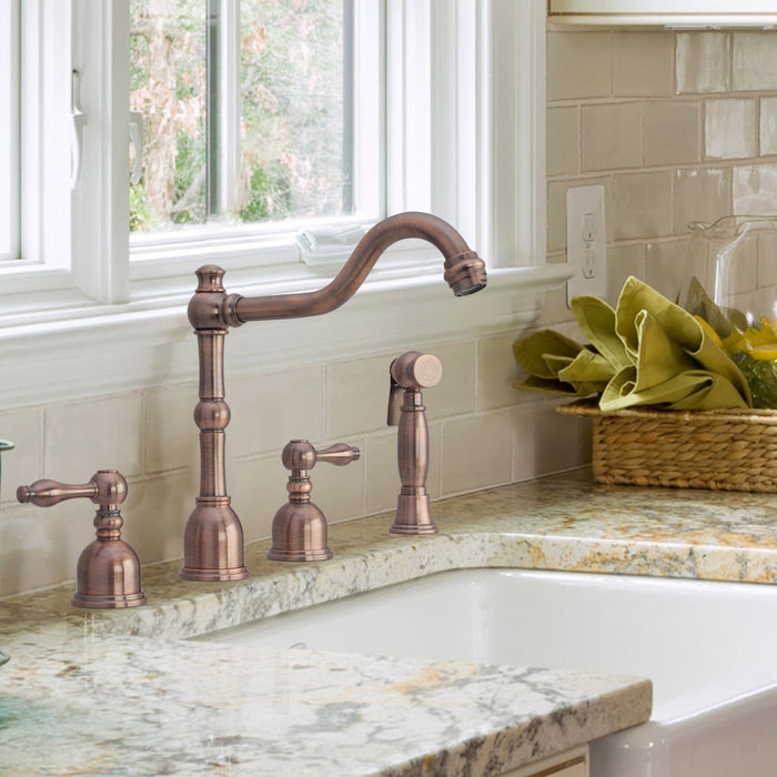 Two-Handles Copper Widespread Kitchen Faucet with Side Sprayer - AK96818-AC