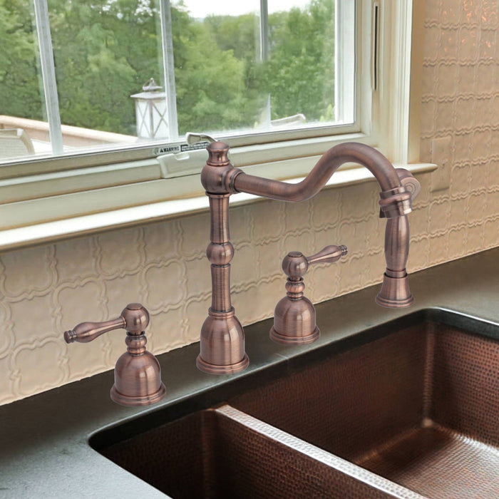 Two-Handles Copper Widespread Kitchen Faucet with Side Sprayer - AK96818-AC