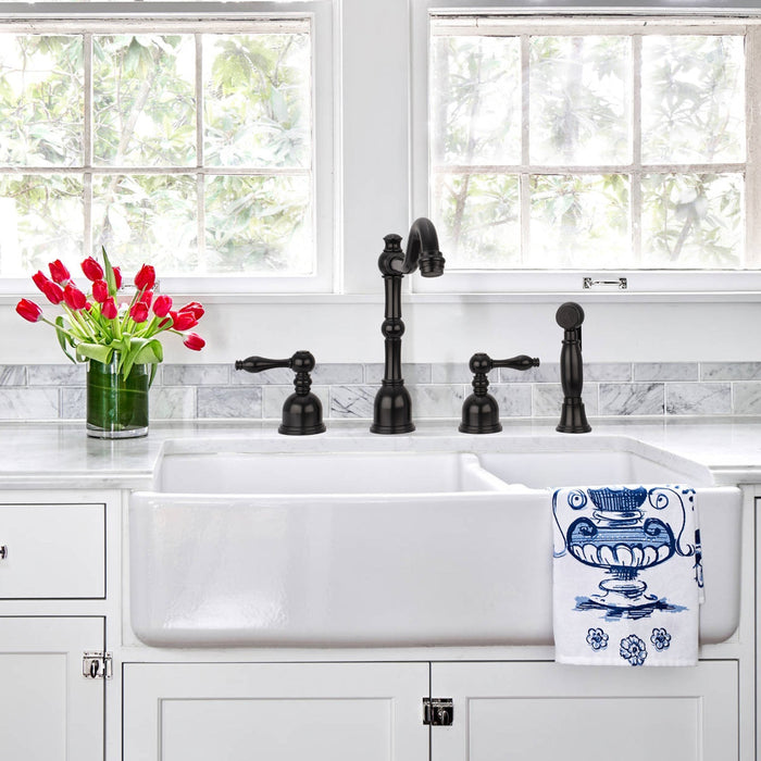 Two-Handles Matte Black Widespread Kitchen Faucet with Side Sprayer - AK96818-MB