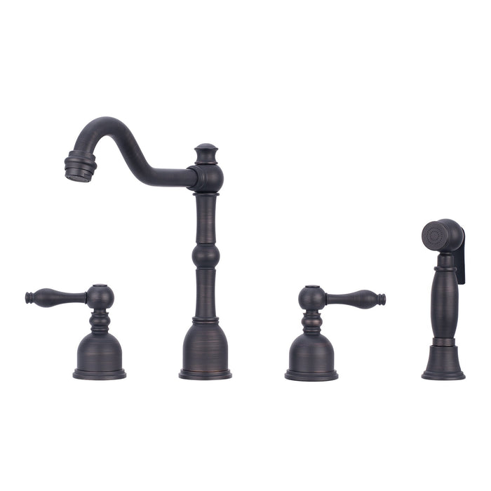 Two-Handles Copper Widespread Kitchen Faucet with Side Sprayer — AK96818-C-48