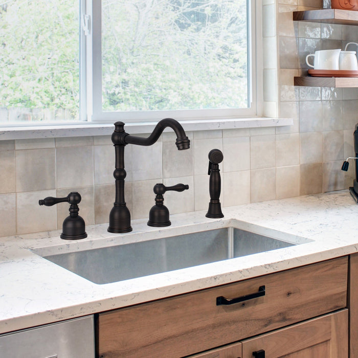 Two-Handles Oil Rubbed Bronze Widespread Kitchen Faucet with Side Sprayer - AK96818-ORB