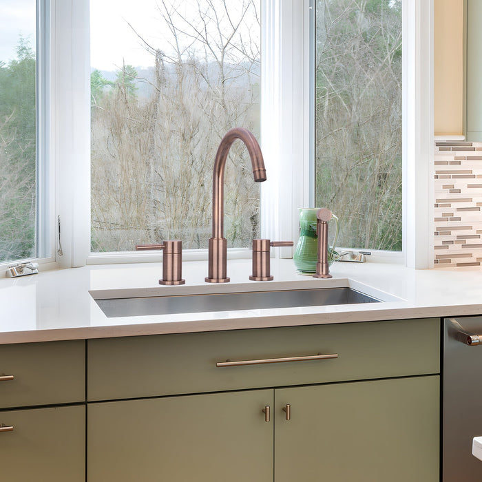 Two-Handles Antique Copper Widespread Kitchen Faucet with Side Sprayer - AK96866 -AC
