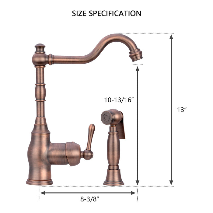One-Handle Antique Bronze Widespread Kitchen Faucet with Side Sprayer - AK96918AB