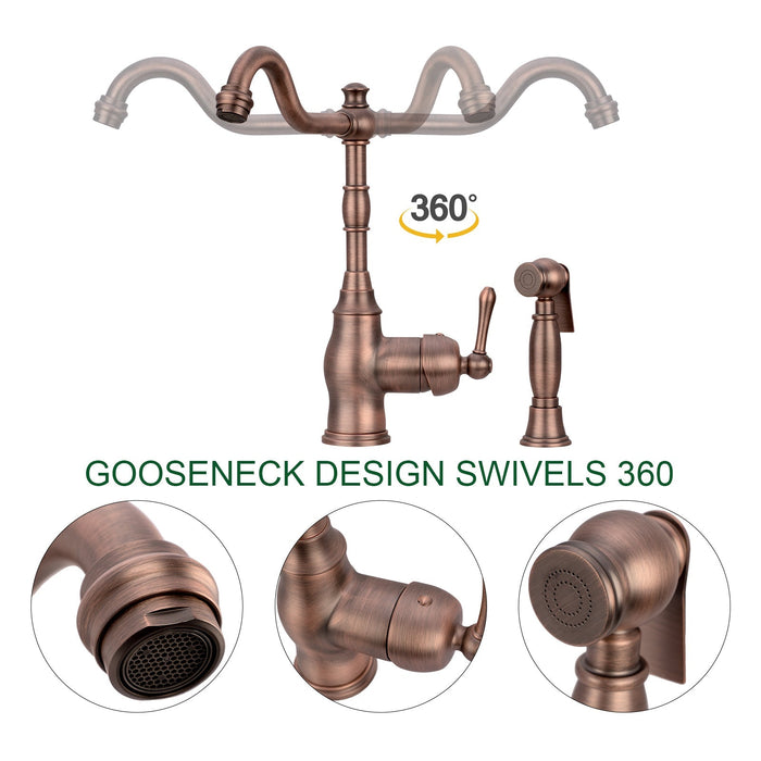 One-Handle Antique Bronze Widespread Kitchen Faucet with Side Sprayer - AK96918AB