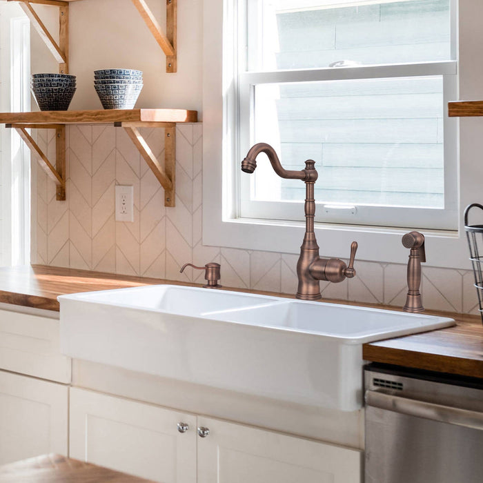 One-Handle Antique Bronze Widespread Kitchen Faucet with Side Sprayer - AK96918AB