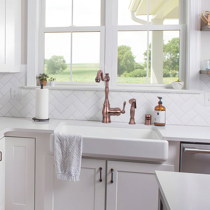 One-Handle Antique Copper Widespread Kitchen Faucet with Side Sprayer - AK96918-AC