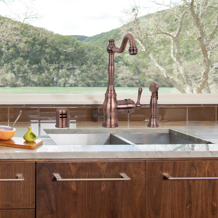 One-Handle Antique Copper Widespread Kitchen Faucet with Side Sprayer - AK96918-AC