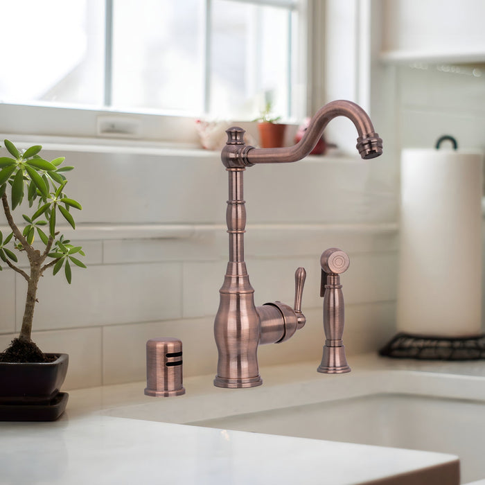 One-Handle Antique Copper Widespread Kitchen Faucet with Side Sprayer - AK96918-AC