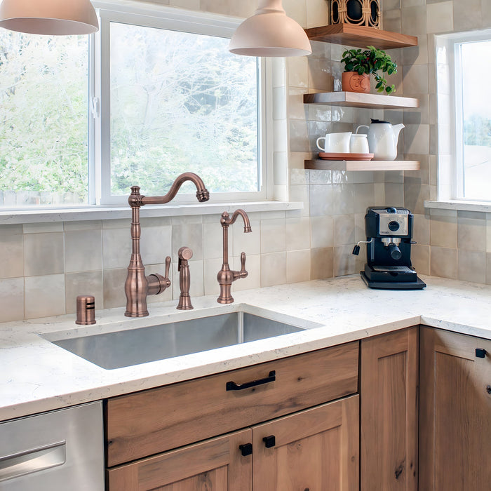 One-Handle Antique Copper Widespread Kitchen Faucet with Side Sprayer - AK96918-AC