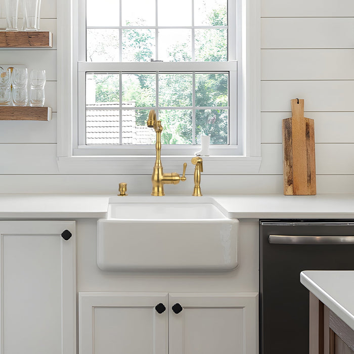 One-Handle Brushed Gold Widespread Kitchen Faucet with Side Sprayer - AK96918-BTG