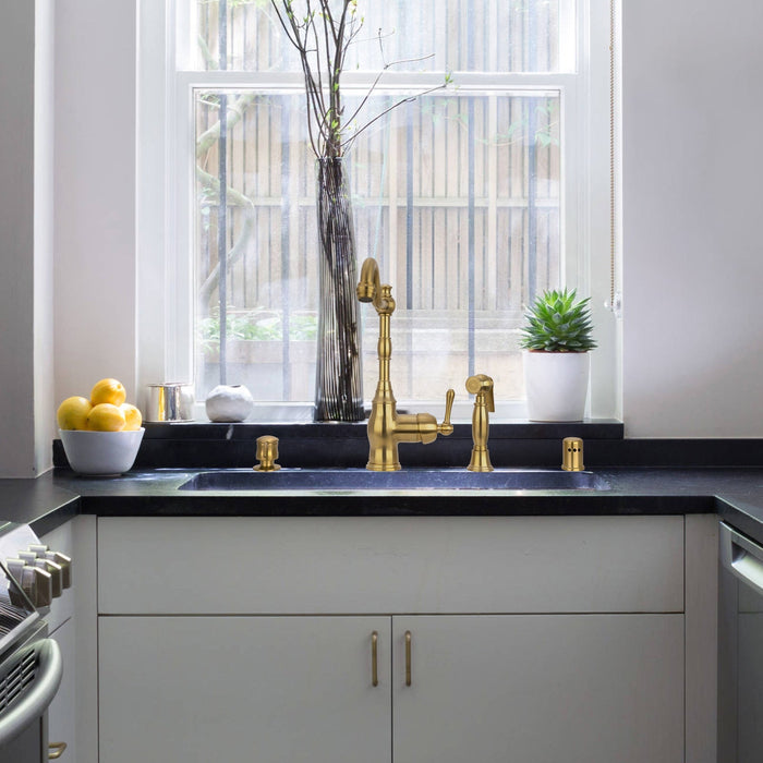 One-Handle Brushed Gold Widespread Kitchen Faucet with Side Sprayer - AK96918-BTG