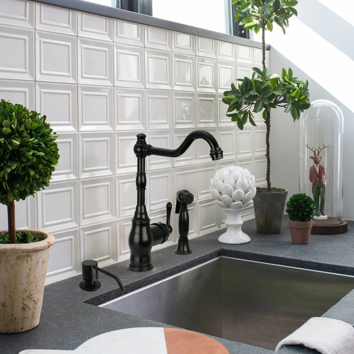 One-Handle Matte Black Widespread Kitchen Faucet with Side Sprayer - AK96918-MB