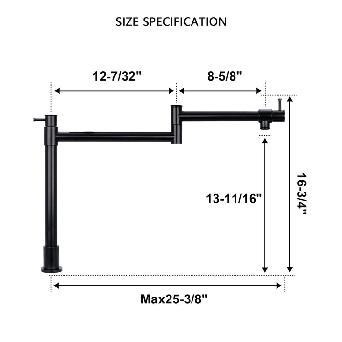 Matte Black Pot Filler Kitchen Faucet Deck-Mounted - AK98166-MB