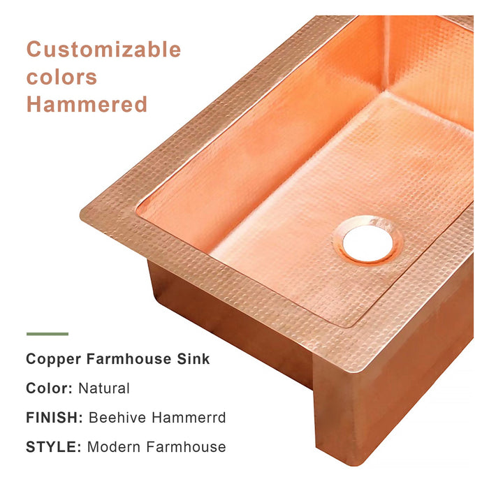 Akicon Single Bowl Farmhouse Apron Copper Kitchen Sink - AKS501-C